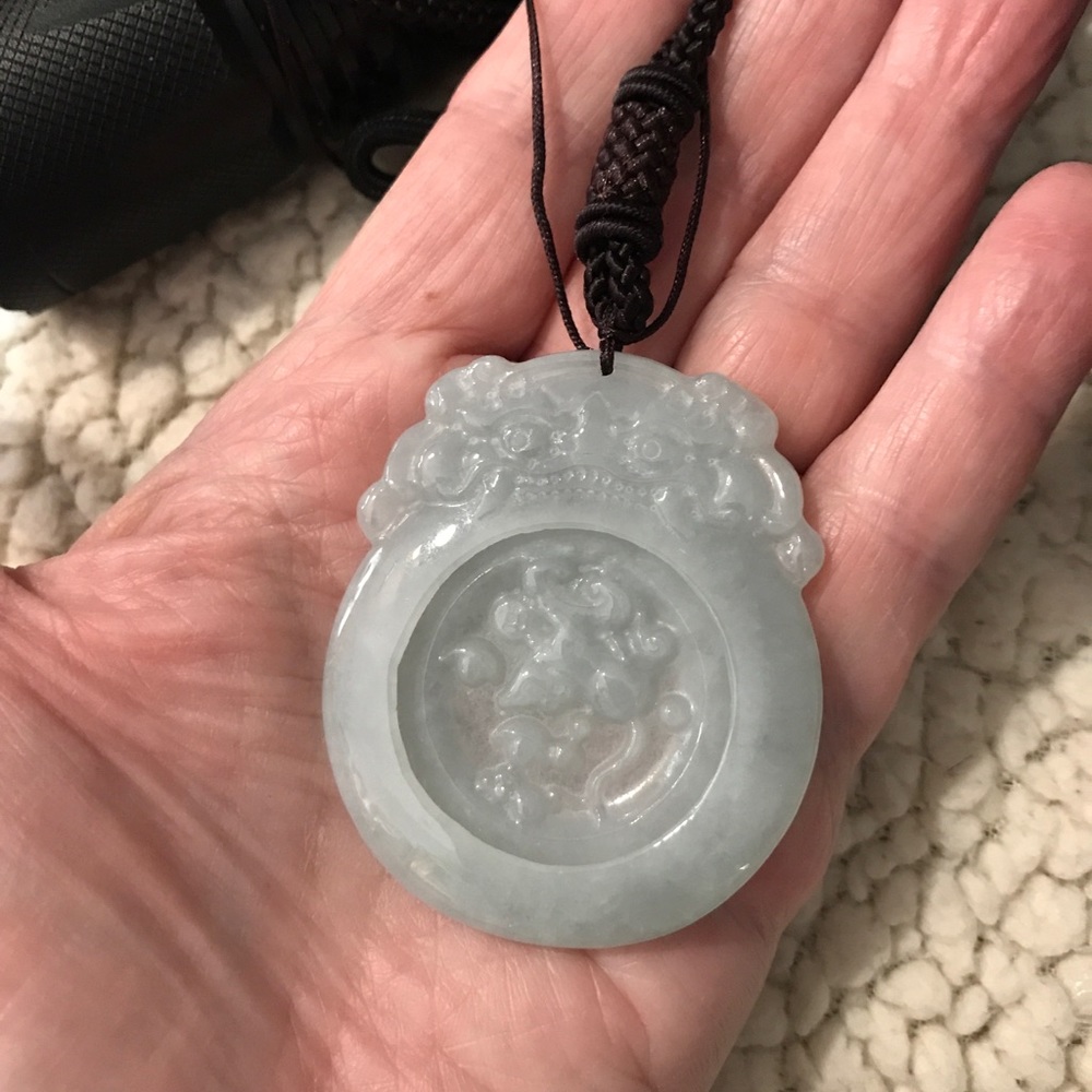 Cert’d Green A Jade Jadeite Pendant Dragon, Mouse, Yuan Bao. 163310 - New